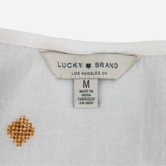 Lucky Brand Romantic Aztec Design Embroidered Babydoll Sleeveless Cotton Top - Picture 7 of 12